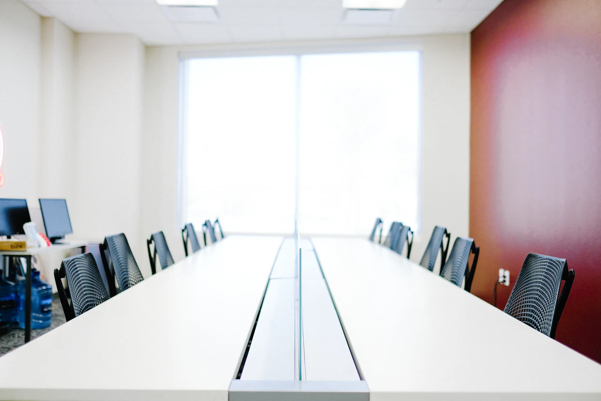Empty desks in a quiet open-plan office
